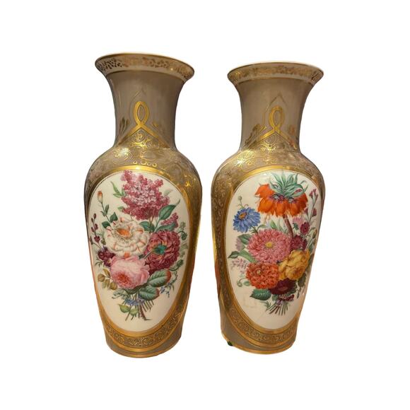 Two GORGEOUS vintage Handpainted Super Fine Gilt Vases - Approx 12" tall - Picture 1 of 8